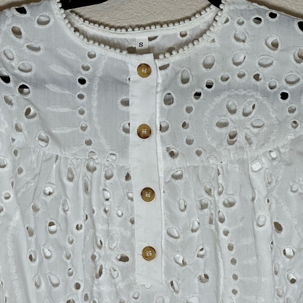Boho Elegant Classic White Sheer Eyelet Top from SHEIN S Feminine Oversized - Picture 2 of 7